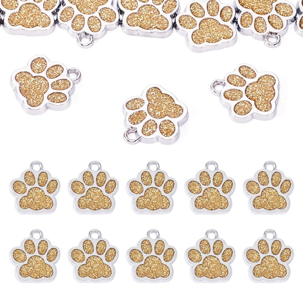 2459 10Pcs Alloy Enamel Paw Print Charms Bling Glitter Paw Print Charms